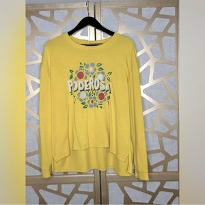 Well Worn Latino Heritage "Poderosa " Yellow Crew Neck Long Sleeve T-Shirt